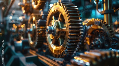 Gear wheels in abstract technology background: dynamic backdrop features interlocking gear wheels set against a futuristic tech-inspired environment. Engine and technological concept