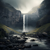 A dramatic waterfall in a remote wilderness