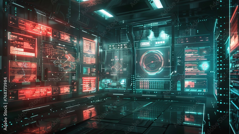 Futuristic frames within a cyberpunk HUD, featuring square screens, callouts, titles, and radars, alongside digital info boxes and sci-fi UI panels, presented as a virtual interface vector set