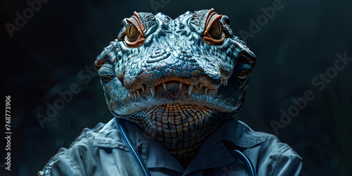 Intrepid Reptilian Gaze: Enigmatic Saurian Ambassador in Monochrome Banner photo