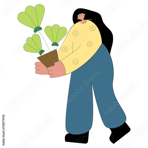 Gardener  flowers flat vector isolated illustration. Agricultural working people tending garden.
