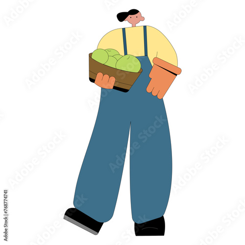 Gardener working fruits flat vector isolated illustration. Agricultural working people tending garden.