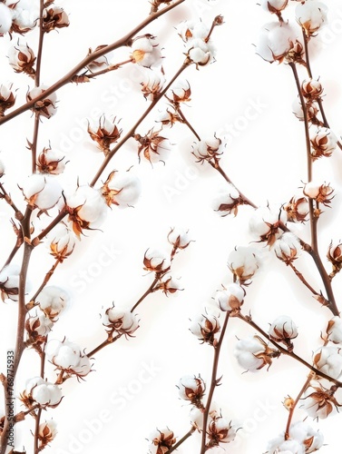 cotton branches on a light white background.