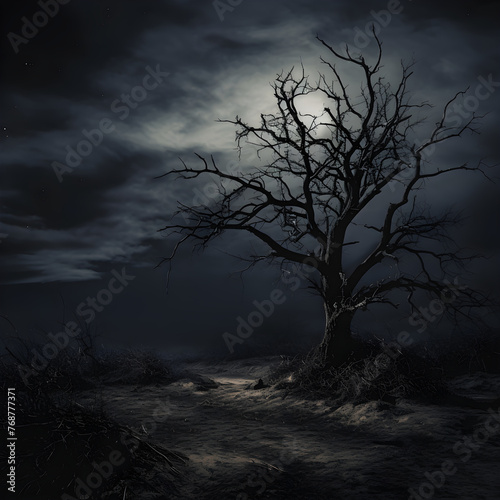 Haunting Serenity: A Ghoulish Portrait of the Midnight Sky under the Waxing Gibbous Moon © Laura