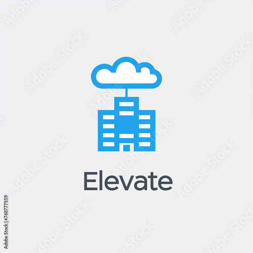 Elevate - Company buidling connected to a cloud - logo, icon