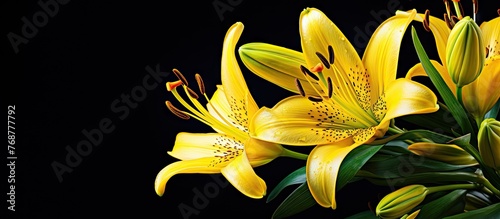 A vibrant yellow lily flowe...