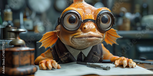 Underwater Scholar: A Studious Fish With Goggles and Papers Banner