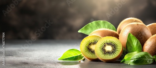 Heap of whole kiwi fruits w...