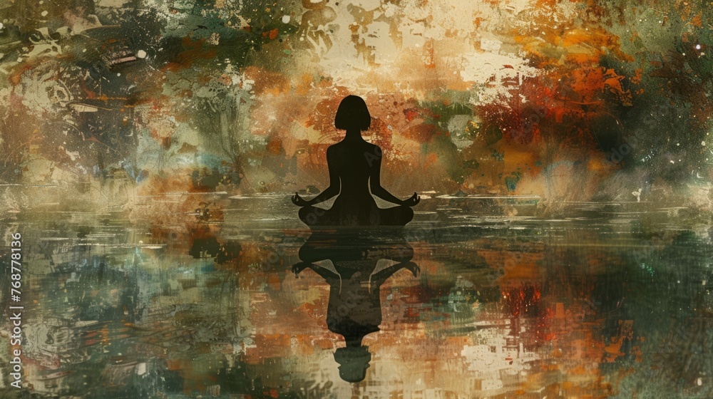 Woman practicing yoga in lotus pose at sunrise