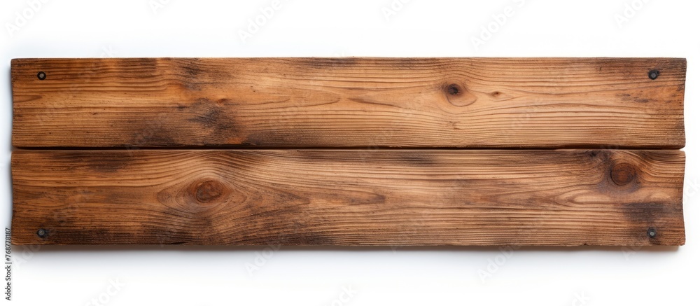 An isolated wooden sign, showcasing its texture and imperfections, placed on a clean white background