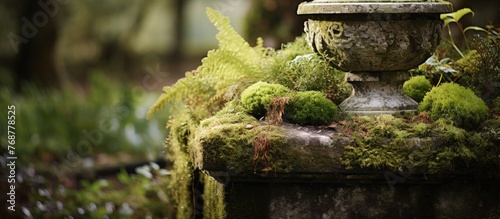 A weathered old stone urn c...
