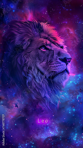 Leo zodiac in space with a Nebula