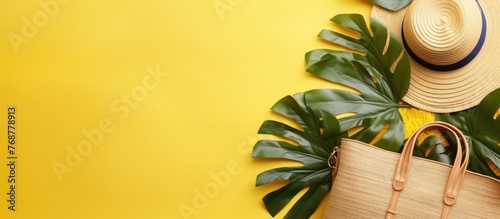 Palm leaves, a stylish hat,...
