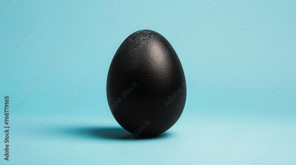 black egg on blue background.