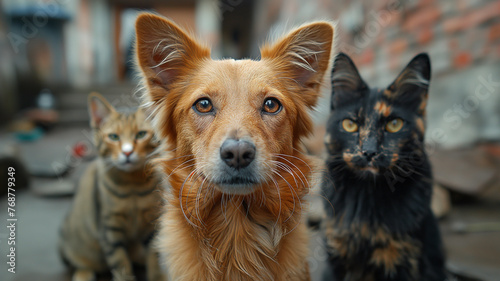 Wallpaper Mural Stray and feral cats and dogs. Homeless animals living in a group on the street. Concept: animal shelter, help for stray, animals. Adopt, not buy Torontodigital.ca
