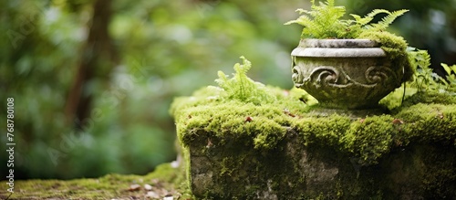 An old stone urn covered in...