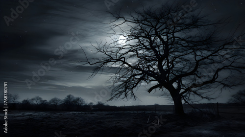 Haunting Serenity: A Ghoulish Portrait of the Midnight Sky under the Waxing Gibbous Moon photo