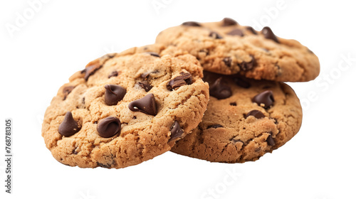Baked chocolate chip cookie on white background