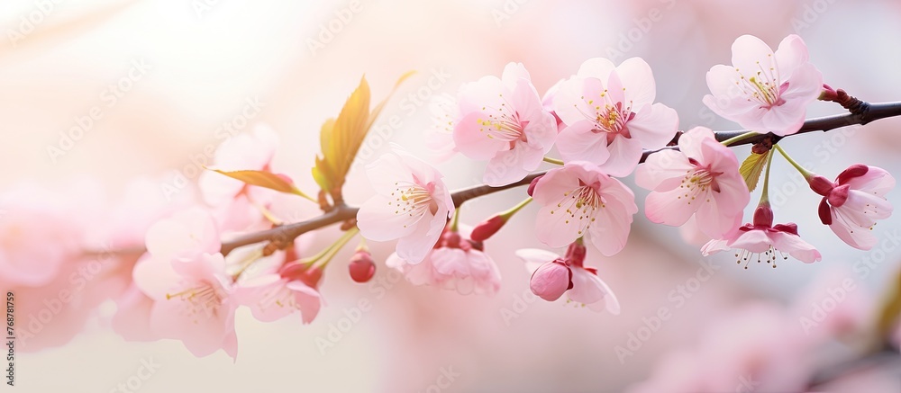 Close-up view of a delicate pink flower blooming on a tree branch, showcasing nature's beauty and botanical details