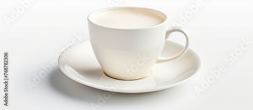 A white cup filled with cof...