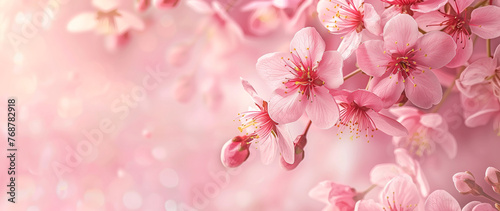 Cherry blossom background. Pink sakura flowers. Beautiful spring blossom. © Ju Wan Yoo