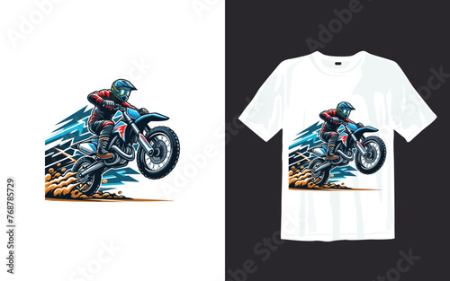 Extreme dirt bike cartoon vector illustration biker t shirt design