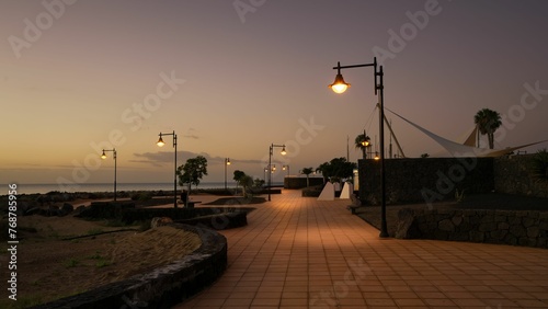 Picturesque scene of a beachside sidewalk in Lanzarote  Canary Islands  Spain