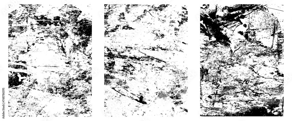 Fototapeta premium Vector set of black and white grunge, distress overlay texture. Surface dust and rough dirty wall background, scratched grunge urban background texture.