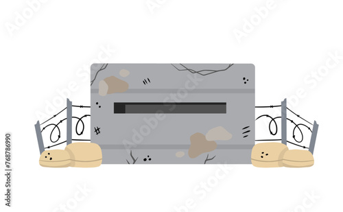Military bunker. Defense warfare building. Army headquarter station, bomb shelter. Modern concrete fortification.