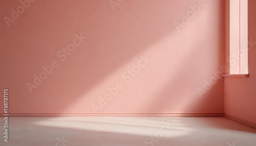 Empty light pink wall with chiaroscuro  ideal minimalist backdrop for product photography