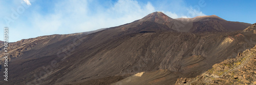 Mount Etna in Italy, Sicily. Climb Etna volcano to the top. Banner Web with copy space. © marabelo