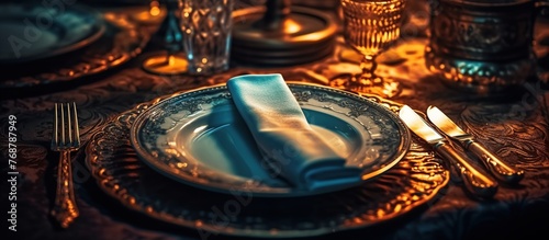 Elegant table setting with plates and cutlery
