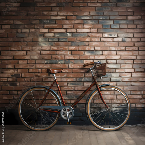 Vintage bicycle against a brick wall.  © Cao