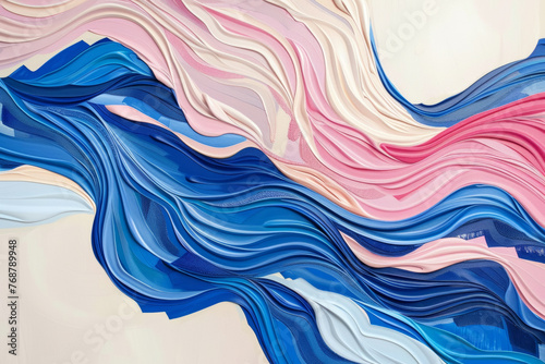 Abstract waves in shades of pink and blue evoking a sense of fluidity and motion.
