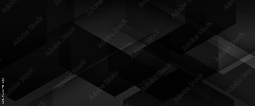 Black abstract banner with shapes. For business banner, formal backdrop, prestigious voucher, luxe invite, wallpaper and background - obrazy, fototapety, plakaty 