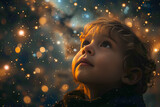 Enchanted Child Gazing at a Universe of Twinkling Dreams - Banner