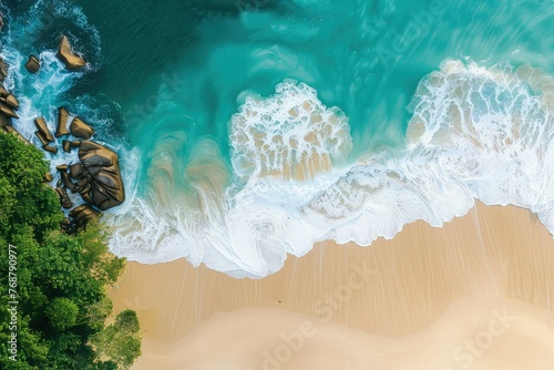 A relaxing aerial beach scene summer vacation holiday template banner perfect aerial drone top view.