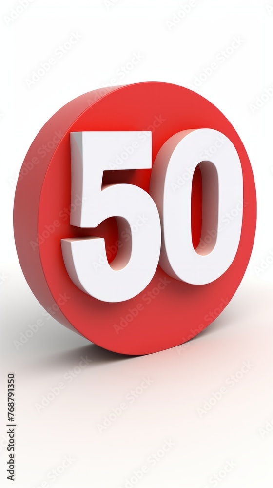 50 percent discount. white numbers on a red circle. 50 percent discount. white numbers on a red circle.
