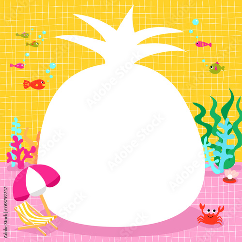 Summer banner template with pineapple frame and under the sea background.
