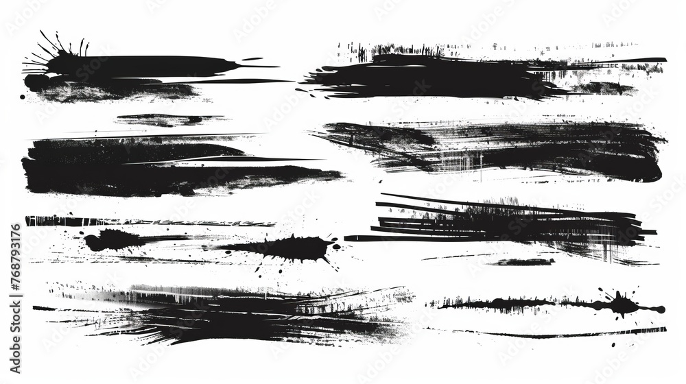 Set of grunge black banners, lines. Template for your modern designs. Brushed grungy painted lines. Set of grunge black banners, lines. Template for your modern designs. Brushed grungy painted lines.