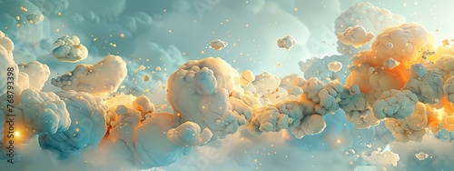 serene split background featuring soft blue and pale yellow tones, accented by whimsical cloud-shaped light elements.
