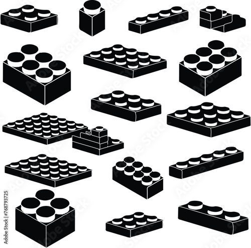 Vectr pack of several black Lego blocks on a white background photo