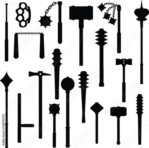 Vector pack of traditional blacksmithing tools on a white background