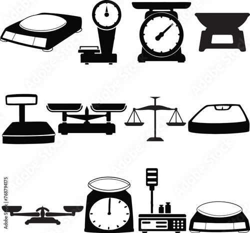 Vector pack of a variety of weights and scales in different sizes and shapes