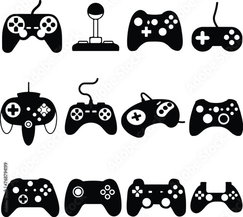 Vector pack of gaming controllers against a plain white background