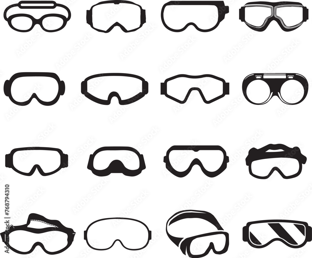 Vector illustration of an array of eyeglasses in silhouette against a white background Vector illustration of an array of eyeglasses in silhouette against a white background