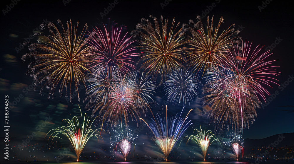 Brilliant Fireworks Display in the Night Sky Brilliant Fireworks Display in the Night Sky