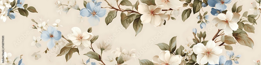 Elegant Border Accents Adorning a Seamless Floral Background Elegant Border Accents Adorning a Seamless Floral Background