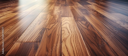 A detailed view of a wooden floor covered in laminate flooring, showcasing the natural grain and texture of the wood. The laminate adds a protective layer while enhancing the overall aesthetic.