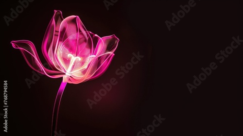 The 3D Tulip is formed by Pink Light. In the background in black color.